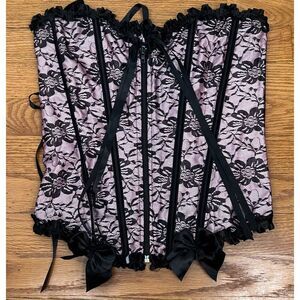 Shirley Of Hollywood Corset Silver Sequin Y2K Lace Up Whimsygoth Steam Punk M